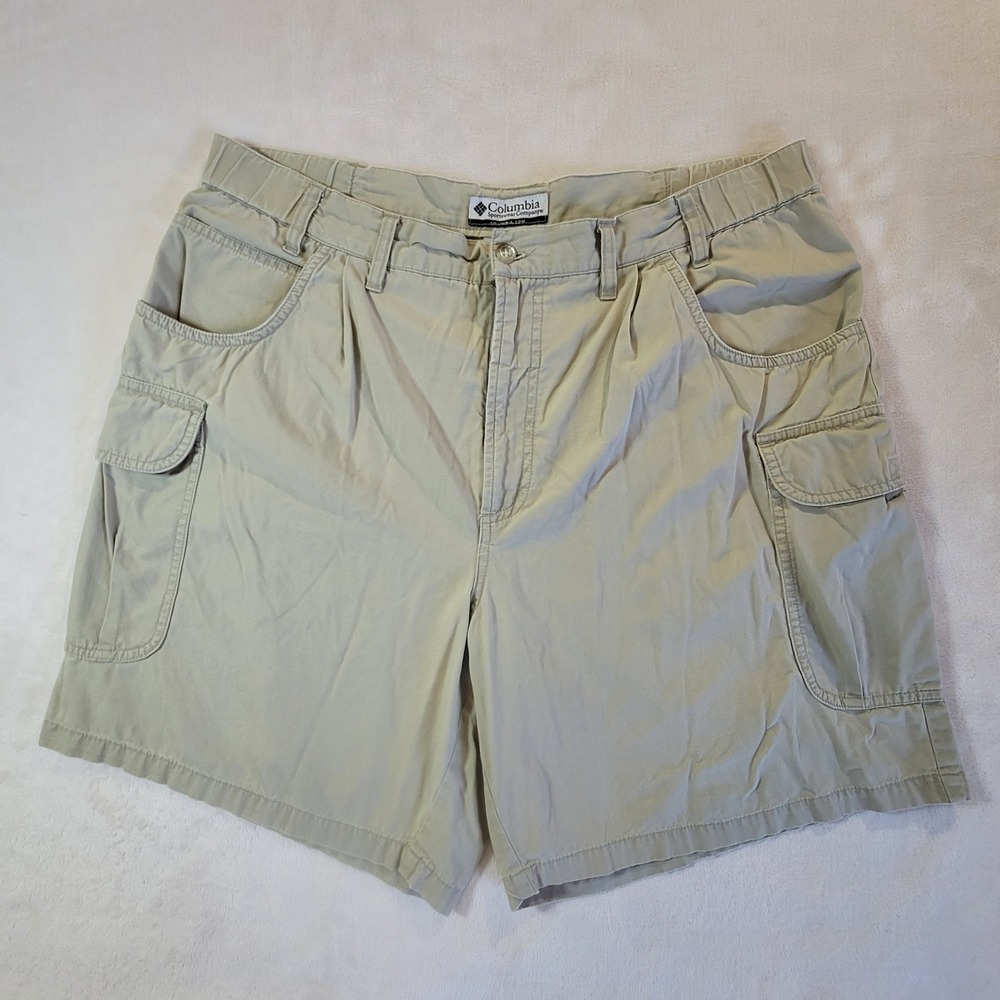 Columbia Cargo Shorts Mens 38 Khaki Tan Pleated Elastic Waist Cotton Hiking